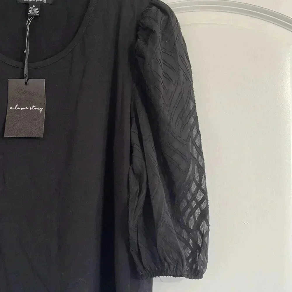 A Love Story Sheer-Sleeve Blouse - Picture 10 of 12